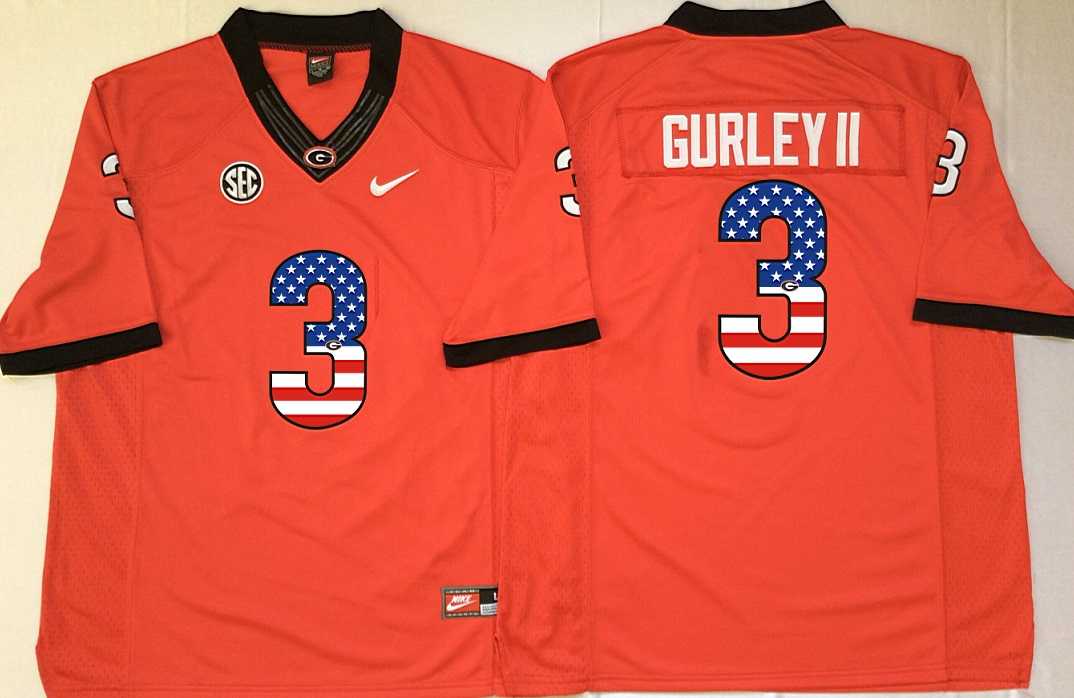 Georgia Bulldogs #3 Todd Gurley II Red USA Flag College Stitched Jersey